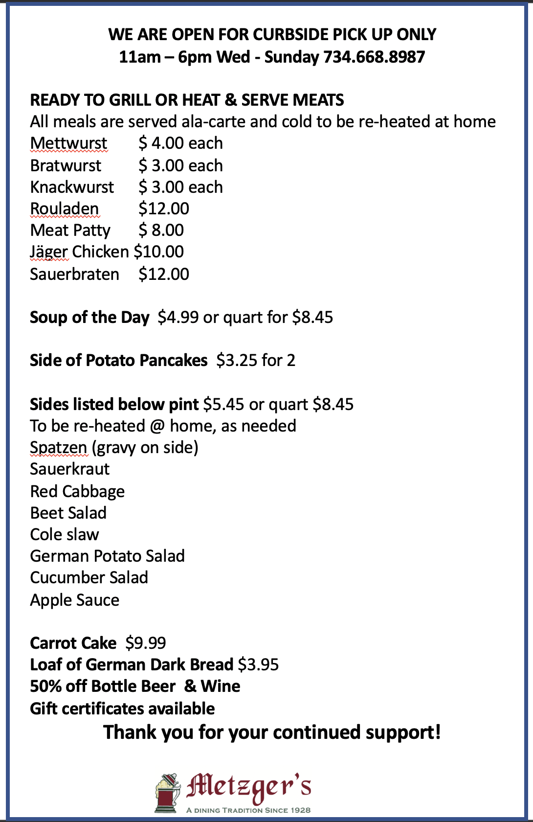 Contact Metzger's Ann Arbor Michigan Restaurant Metzger's German